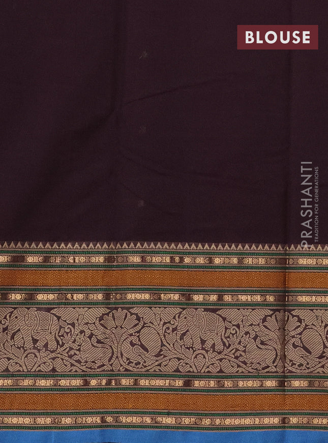 Kanchi cotton saree deep wine shade and cs blue with woven buttas and long woven border