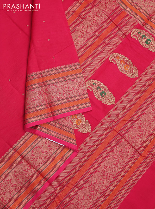 Kanchi cotton saree pink with woven buttas and long woven border