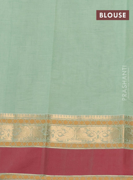 Kanchi cotton saree pastel green and maroon with annam zari woven buttas and rettapet zari woven border
