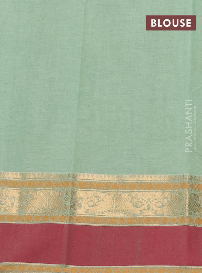 Kanchi cotton saree pastel green and maroon with annam zari woven buttas and rettapet zari woven border