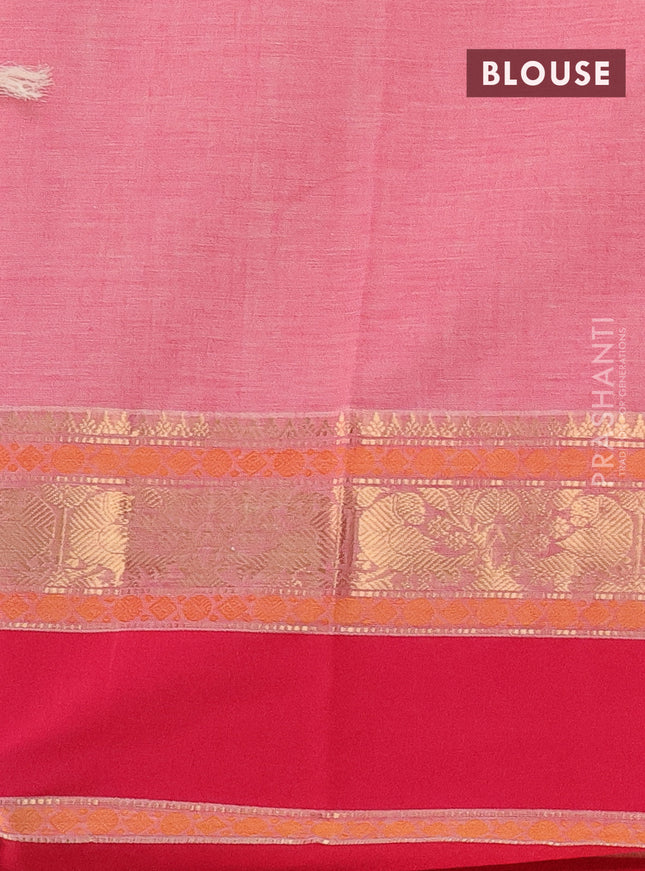 Kanchi cotton saree peach shade and pink with annam zari woven buttas and rettapet zari woven border
