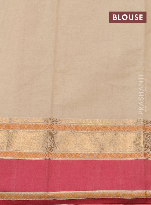 Kanchi cotton saree cream and red with annam zari woven buttas and rettapet zari woven border
