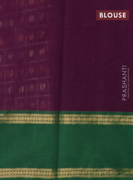 Kanchi cotton saree purple and green with allover thread checks & 1000 buttas and rettapet zari woven border