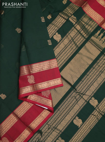 Kanchi cotton saree green and maroon with zari woven buttas and rettapet zari woven border