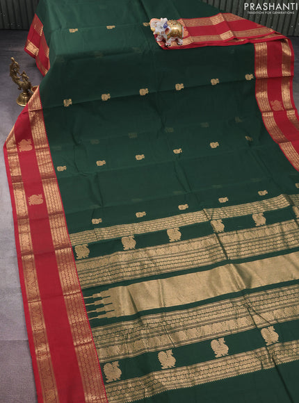 Kanchi cotton saree green and maroon with zari woven buttas and rettapet zari woven border