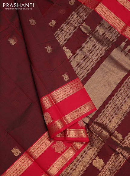 Kanchi cotton saree maroon and red with zari woven buttas and rettapet zari woven border