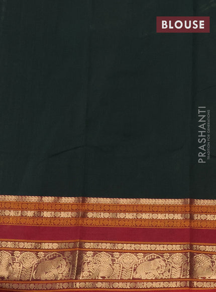 Kanchi cotton saree bottle green and maroon with allover thread checks & 1000 buttas and rettapet zari woven border