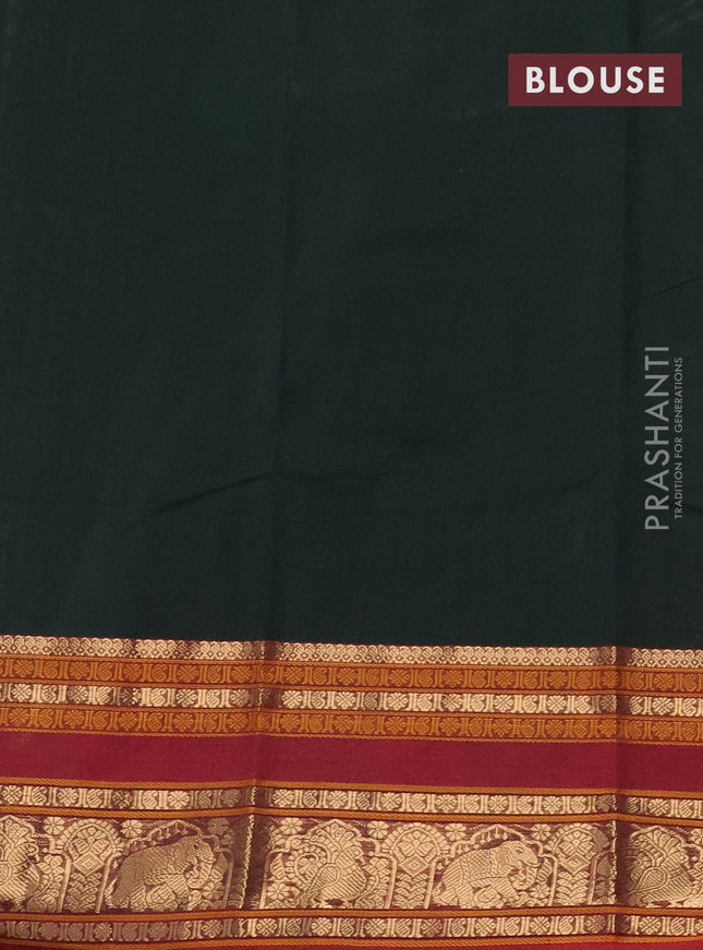 Kanchi cotton saree bottle green and maroon with allover thread checks & 1000 buttas and rettapet zari woven border