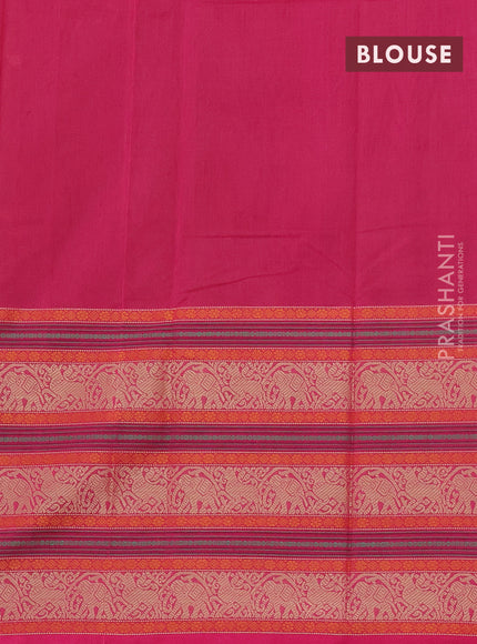 Kanchi cotton saree dark mustard and pink with thread woven buttas and long thread woven border
