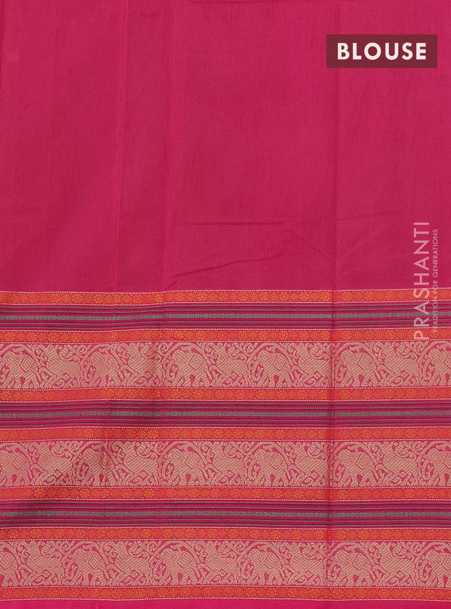 Kanchi cotton saree dark mustard and pink with thread woven buttas and long thread woven border
