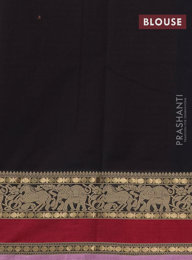 Kanchi cotton saree black and maroon with allover thread checked pattern & 1000 buttas and thread & zari woven border