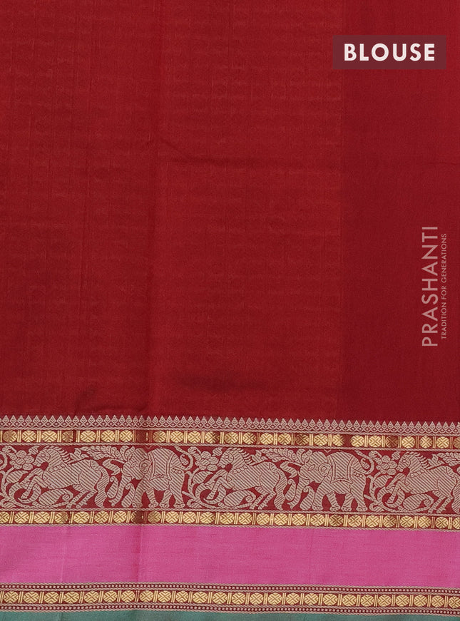 Kanchi cotton saree maroon and mustard yellow with allover thread checked pattern & 1000 buttas and thread & zari woven border