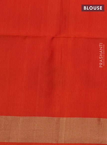 Ikat soft silk saree cream and orange with allover ikat weaves and zari woven border