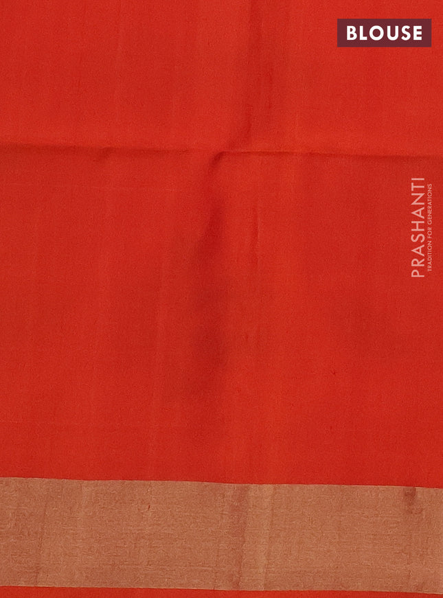 Ikat soft silk saree cream and orange with allover ikat weaves and zari woven border