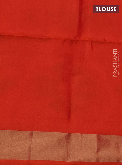 Ikat soft silk saree peacock green and orange with allover ikat weaves and zari woven border