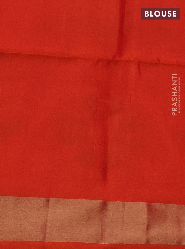 Ikat soft silk saree peacock green and orange with allover ikat weaves and zari woven border