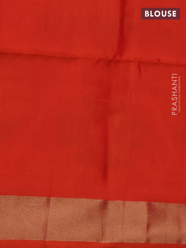 Ikat soft silk saree peacock green and orange with allover ikat weaves and zari woven border