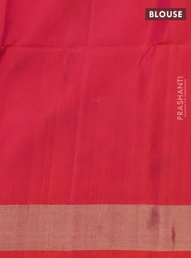 Ikat soft silk saree mehendi green and pink with allover ikat weaves and long zari woven ikat style border