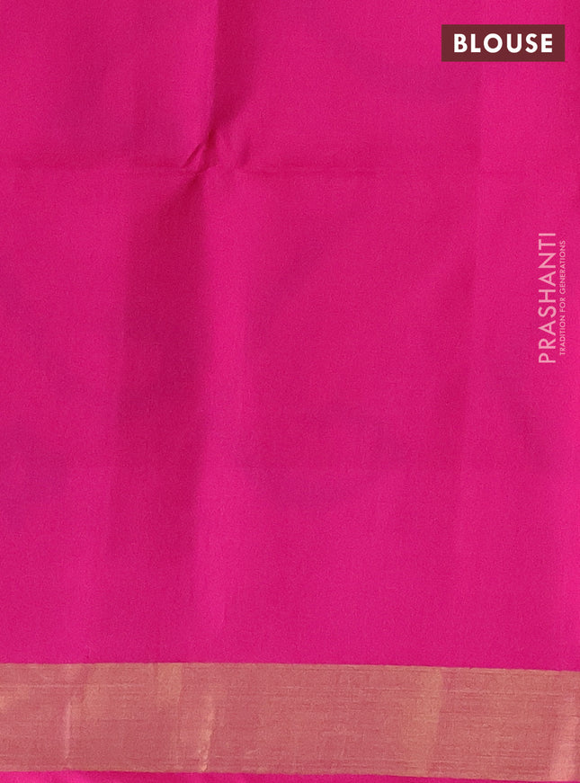 Ikat soft silk saree peacock blue and pink with allover ikat weaves and temple design zari woven border