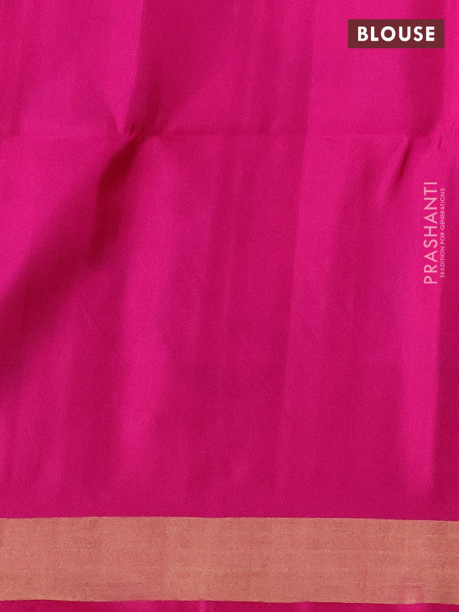 Ikat soft silk saree fluorscent green and pink with allover ikat weaves and temple design zari woven border