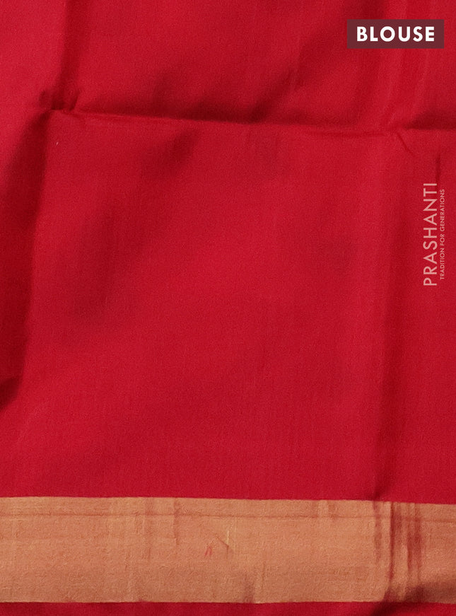 Ikat soft silk saree green and red with allover ikat weaves and long zari woven ikat style border