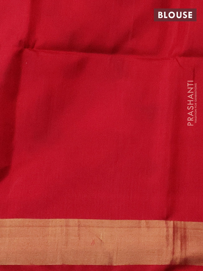 Ikat soft silk saree green and red with allover ikat weaves and long zari woven ikat style border