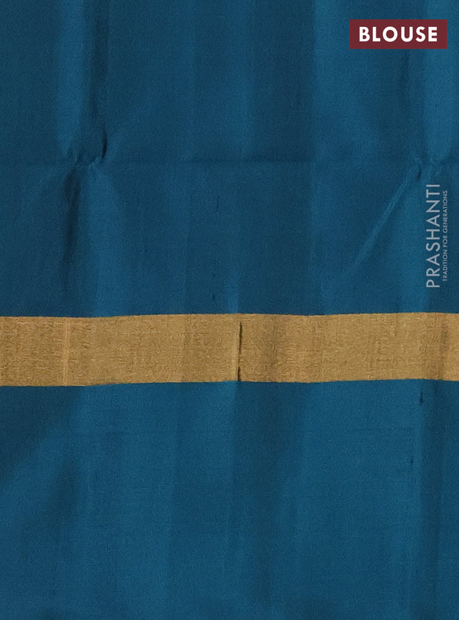 Ikat soft silk saree dual shade of pink and peacock green with allover ikat weaves and long zari woven ikat style border