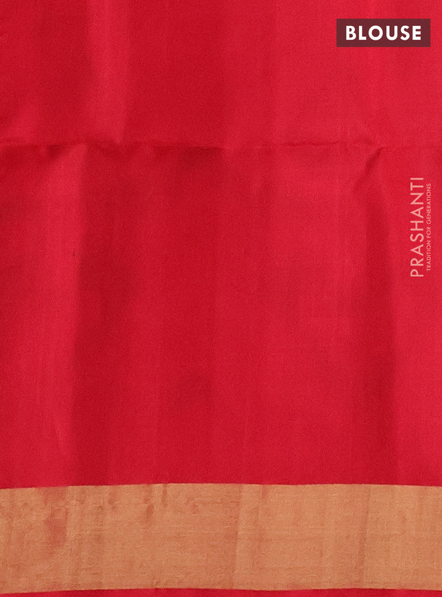 Ikat soft silk saree blue and red with allover ikat weaves and long ikat woven zari border