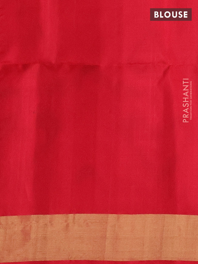 Ikat soft silk saree blue and red with allover ikat weaves and long ikat woven zari border