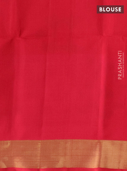 Ikat soft silk saree cs blue and red with allover ikat weaves and long ikat woven zari border