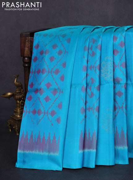 Ikat soft silk saree light blue and purple with allover zari & ikat weaves in borderless style