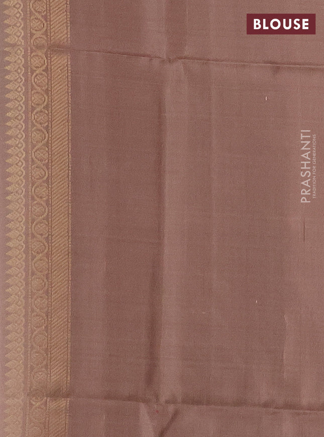Ikat soft silk saree mauve pink and pastel brown with zari buttas & ikat weaes in borderless style