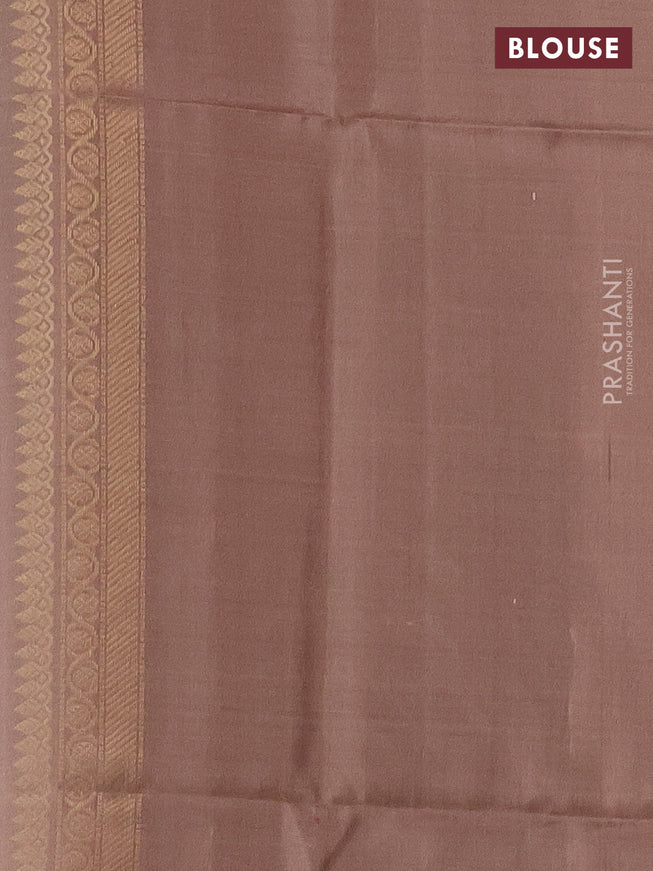Ikat soft silk saree mauve pink and pastel brown with zari buttas & ikat weaes in borderless style