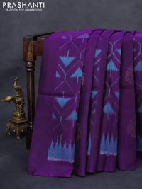 Ikat soft silk saree purple and dual shade of blue with zari buttas & ikat weaes in borderless style