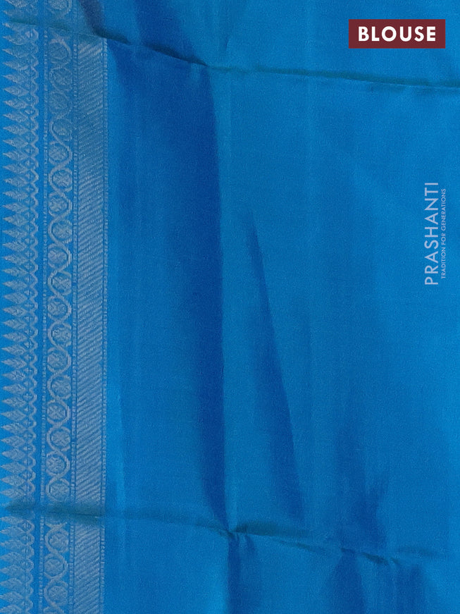 Ikat soft silk saree purple and dual shade of blue with zari buttas & ikat weaes in borderless style