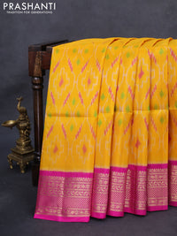 Ikat soft silk saree yellow and pink with allover ikat weaves and zari woven border