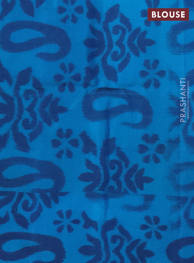 Ikat soft silk saree deep purple and teal blue with allover zari woven buttas and ikat style border