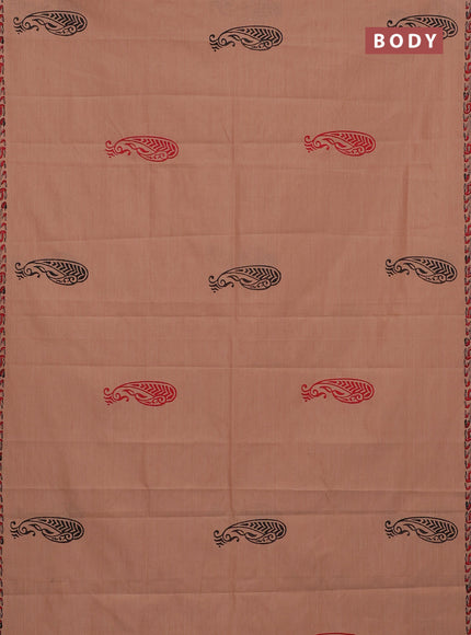 Semi silk cotton saree peach shade with butta prints and printed border
