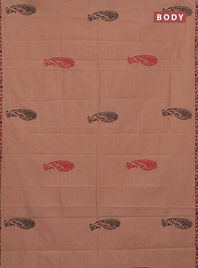 Semi silk cotton saree peach shade with butta prints and printed border