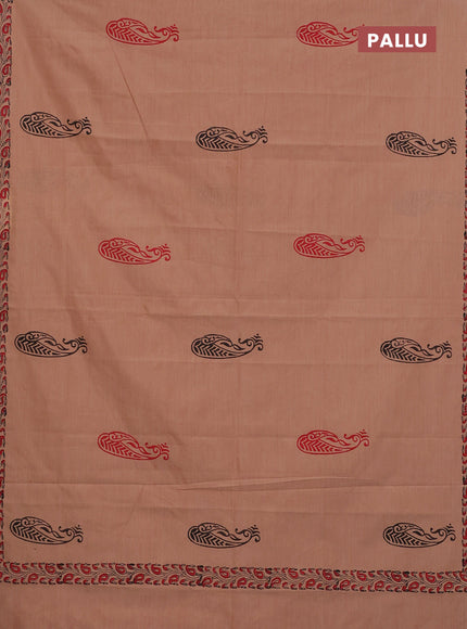 Semi silk cotton saree peach shade with butta prints and printed border