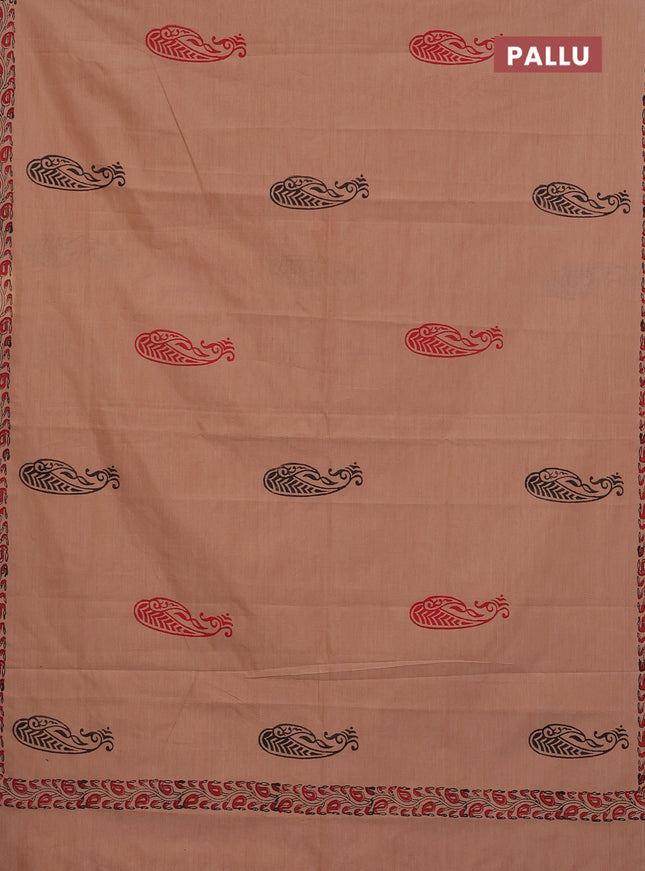 Semi silk cotton saree peach shade with butta prints and printed border