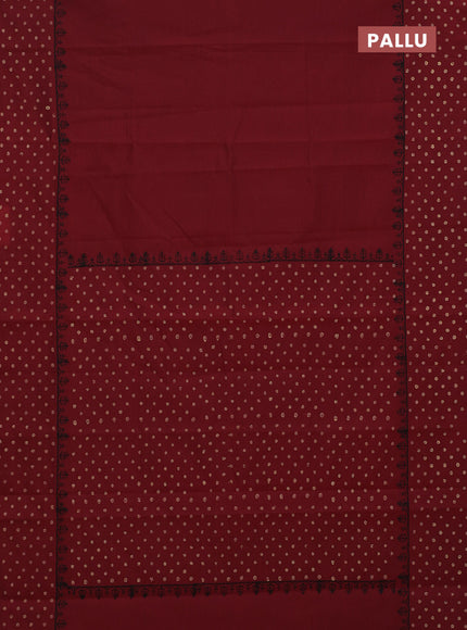 Semi silk cotton saree maroon and beige with plain body and printed border