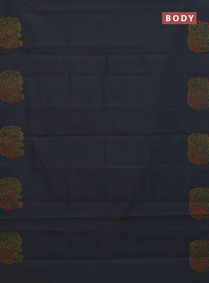 Semi silk cotton saree elephant grey and fluorescent green with elephant butta prints in borderless style