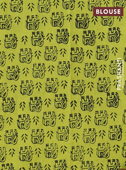 Semi silk cotton saree elephant grey and fluorescent green with elephant butta prints in borderless style