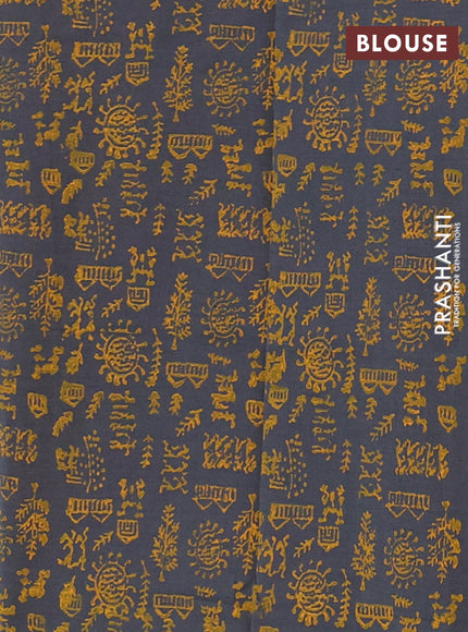 Semi silk cotton saree mango yellow and elephant grey with butta prints and printed border