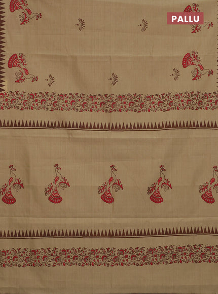 Semi silk cotton saree beige and brown with butta prints and printed border
