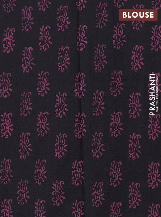 Semi silk cotton saree peach shade and black with butta prints and printed border