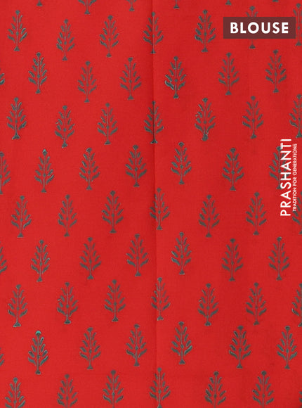 Semi silk cotton saree teal blue and orange with butta prints and printed border