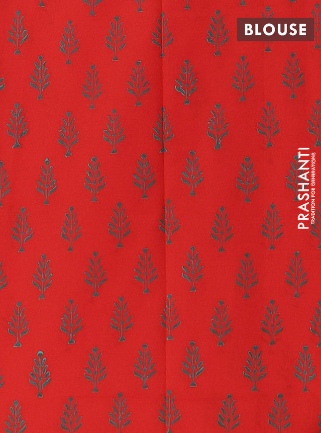 Semi silk cotton saree teal blue and orange with butta prints and printed border