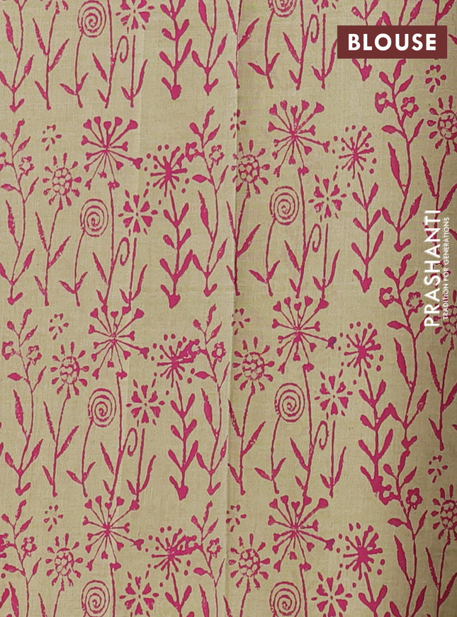 Semi silk cotton saree magenta pink and elaichi green with butta prints in borderless style